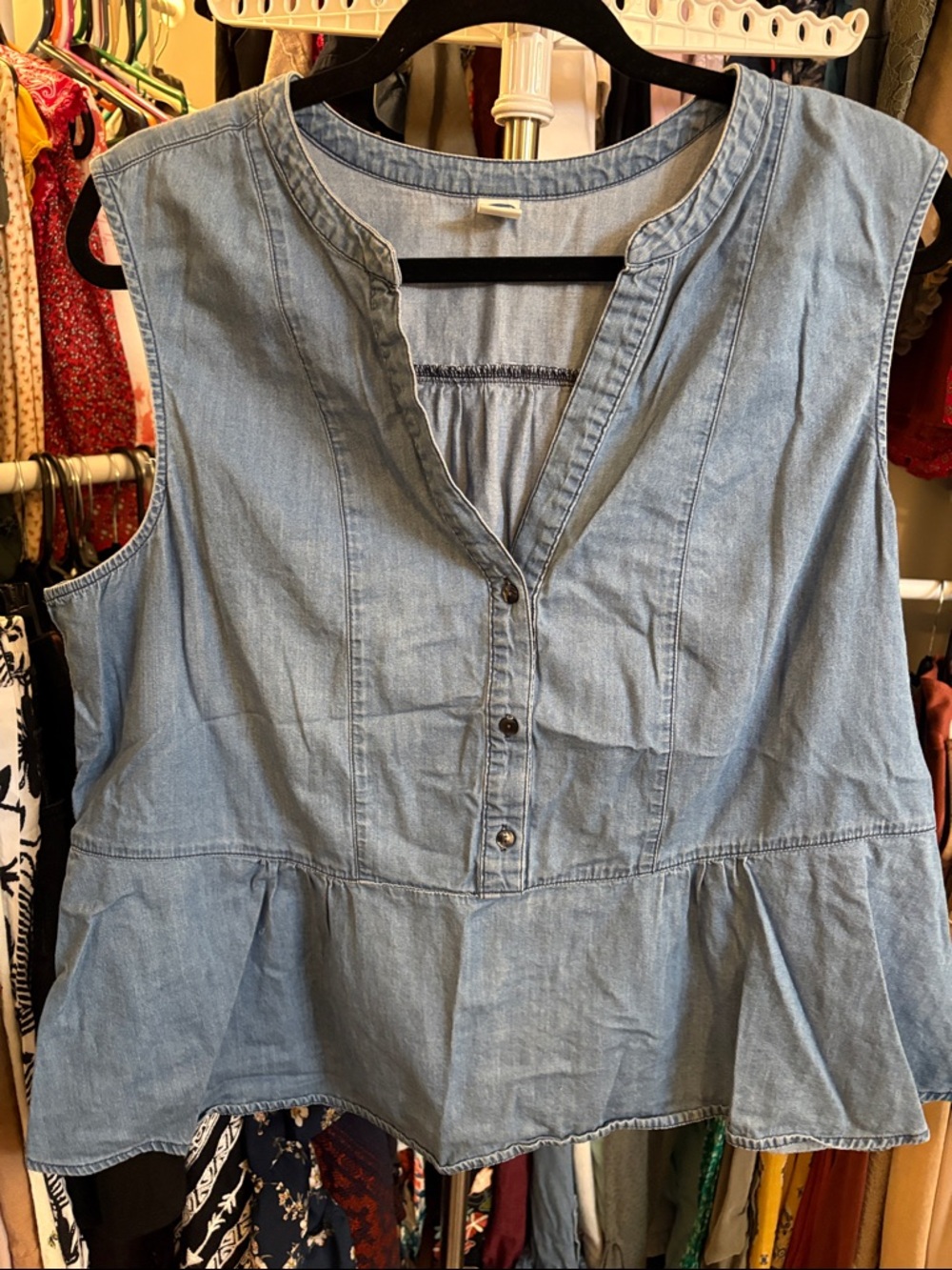 Old Navy Light Blue Denim Peplum Sleeveless Top